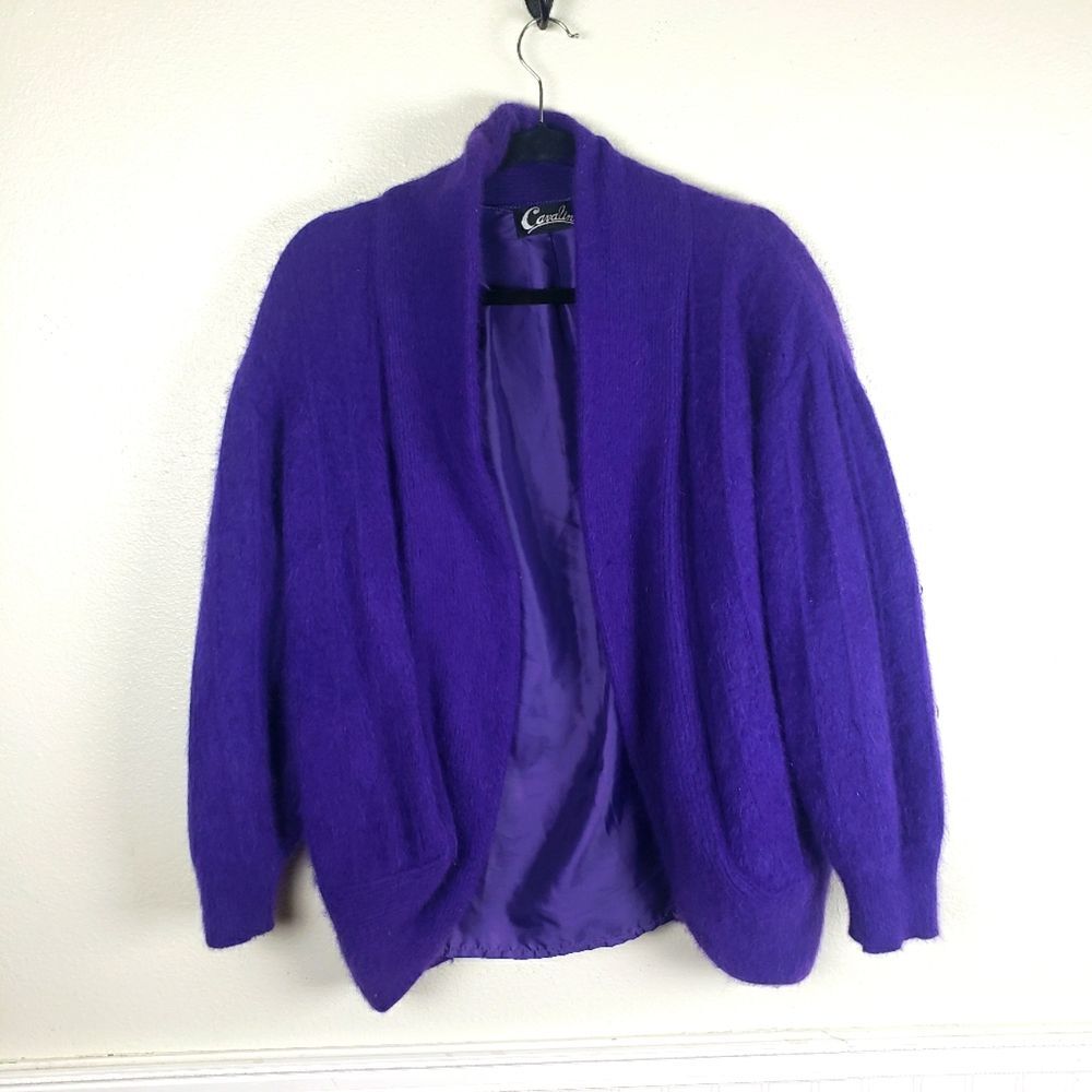 Vintage Cavalini 90s Purple Angora Wool Boho Soft Grunge Jacket Womens Small